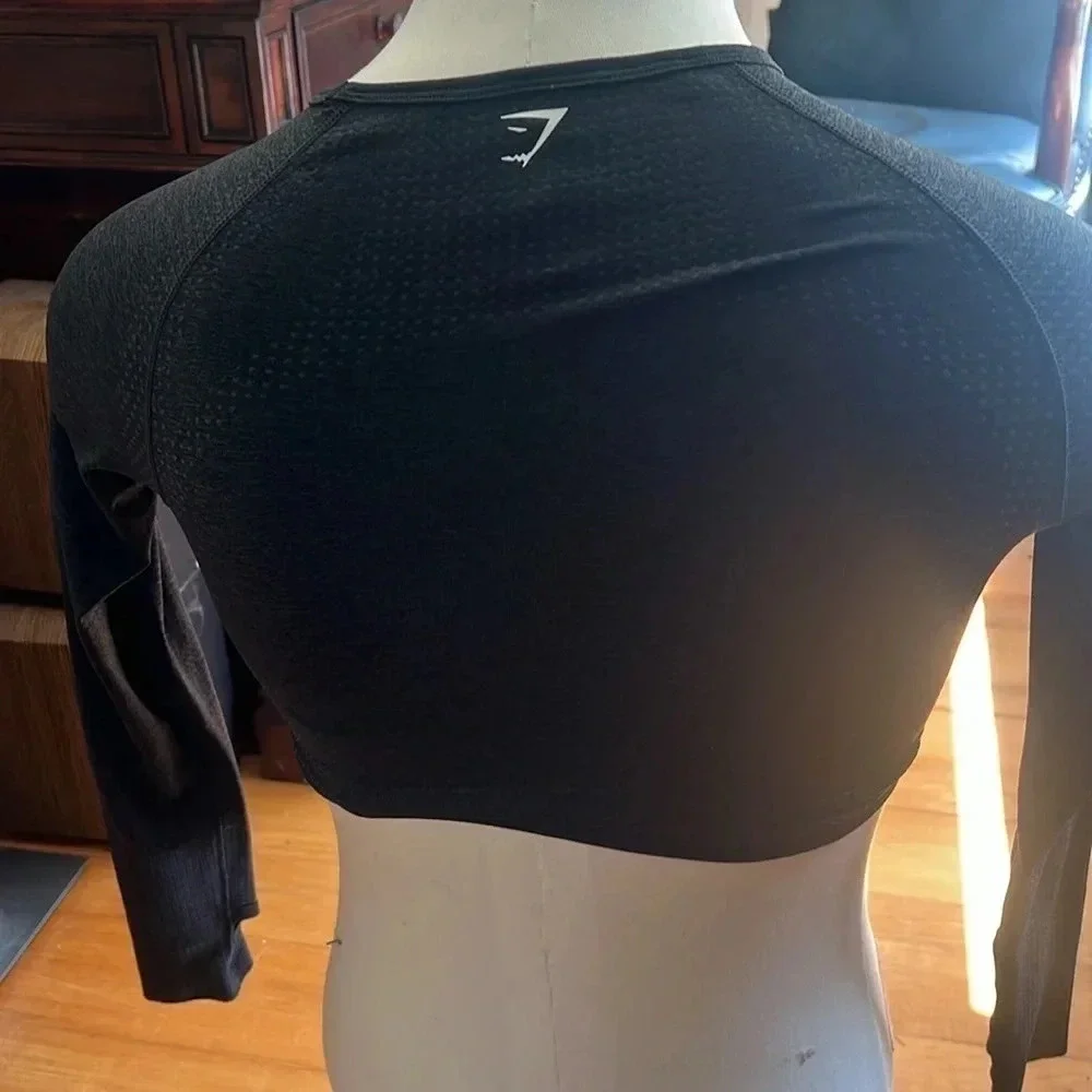Gymshark Vital Seamless 2.0 Long Sleeve Crop Top Size M Black - Picture 3 of 4